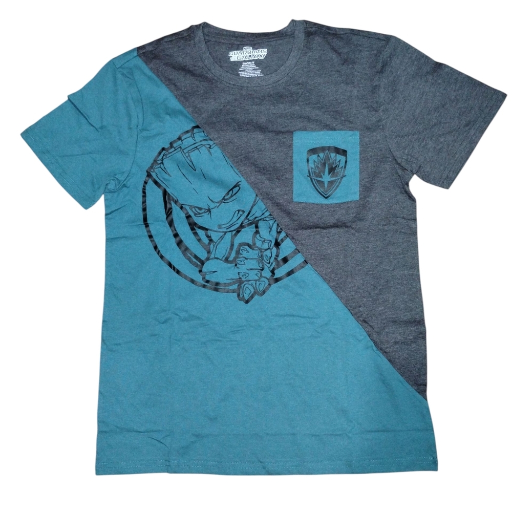 Marvel Baby Groot 2-tone Pocket Tee Guardians Of Galaxy Teal Black S2018 Nwot
